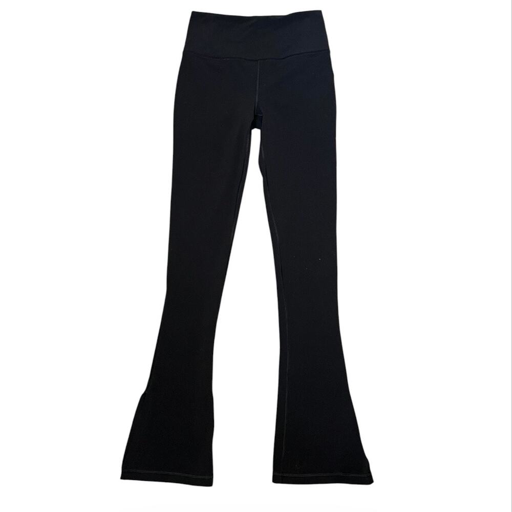 Athleta Elation Ultra High Rise Split Slim Flare Pant in Black activewear yoga
